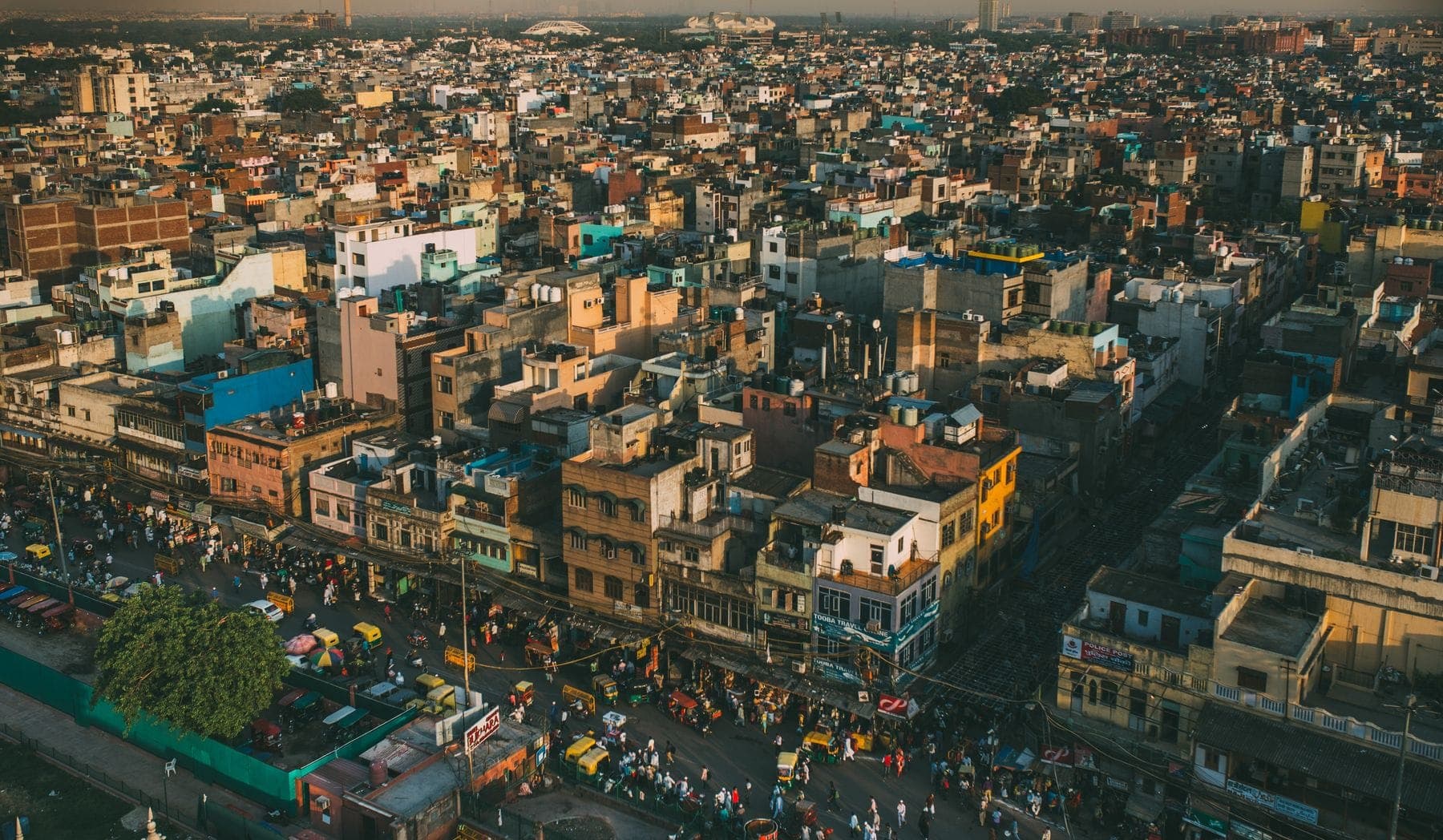 Delhi seen from above, dense rooftops running to the horizon